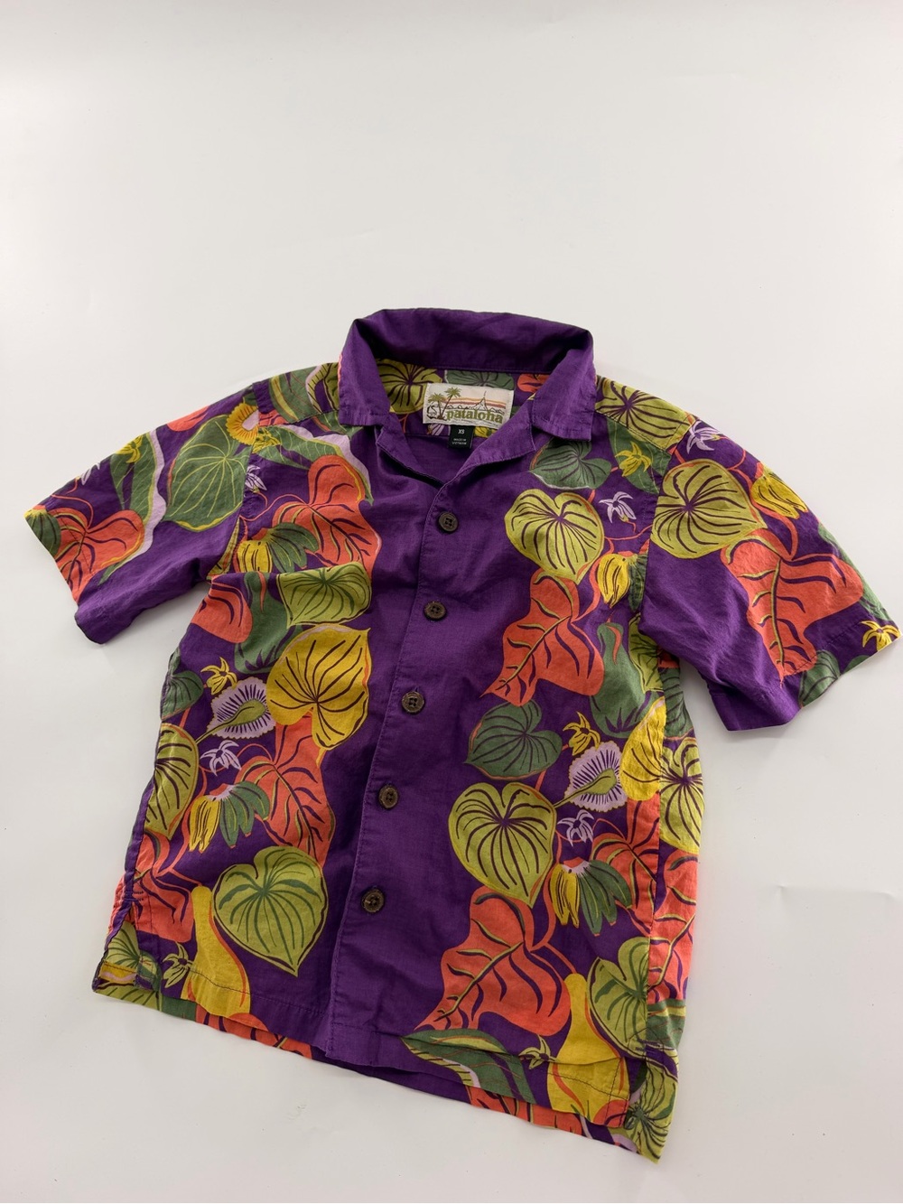 Pataloha Patagonia Purple Kids Hawaii Hawaiian Button Up Shirt 5/6 XS Tropical